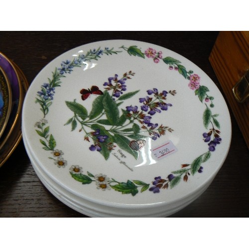 306 - SET OF 4 X 'HERBS BY ROYAL WORCESTER' LIMITED EDITION PLATES. ALSO 3 X DANBURY MINT QUEEN ELIZABETH ... 