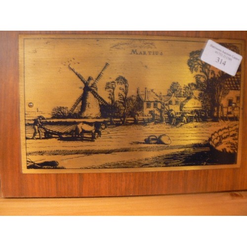 314 - 2 X 'ETCHED METAL ON WOOD' WALL PLAQUES. DUTCH FARMING SCENES 'MARTIUS & JULIUS'