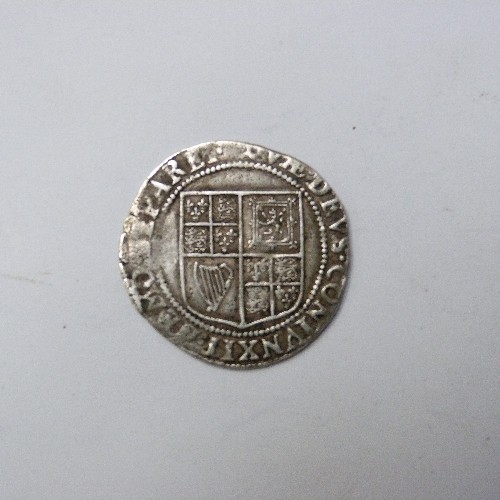 18 - 1604 - 19 King James I, SECOND COINAGE,  Hammered Silver Shilling Coin MM Rose (VF), 6 GRAMS