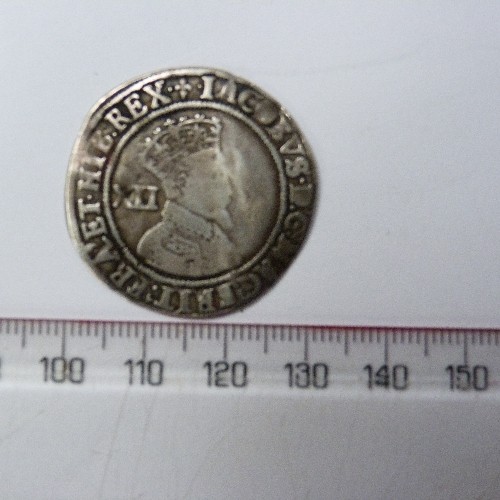 19 - JAMES I SHILLING MM LIS 1604/05 (F) TOWER OF LONDON, 5.7 GRAMS