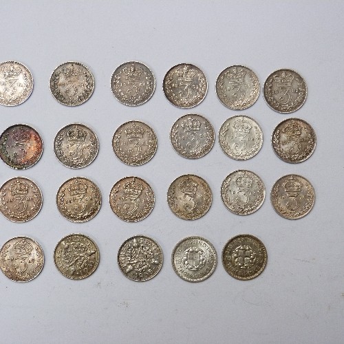 24 - 23 SILVER THREEPENCE COINS 
1822 GEORGE IIII VERY FINE 
1836 WILLIAM IV VERY FINE
1838 VICTORIA VERY... 