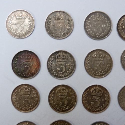 24 - 23 SILVER THREEPENCE COINS 
1822 GEORGE IIII VERY FINE 
1836 WILLIAM IV VERY FINE
1838 VICTORIA VERY... 