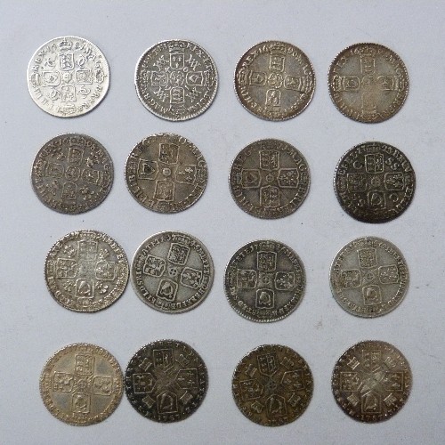 26 - COLLECTION OF 16 EARLY SIXPENCE SILVER COINS
1684 CHARLES II (F)
1694 