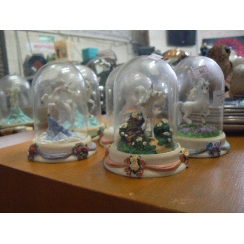 413 - UNICORNS. FRANKLIN MINT HAND-PAINTED LIMITED EDITION SCULPTURES IN GLASS DOMES.