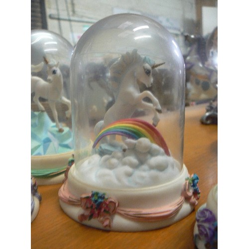 413 - UNICORNS. FRANKLIN MINT HAND-PAINTED LIMITED EDITION SCULPTURES IN GLASS DOMES.