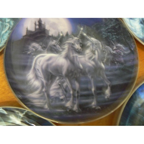 414 - UNICORNS. SET OF 6 X ROYAL DOULTON FINE BONE CHINA LIMITED EDITION PLATES. BY SUE DAWES.