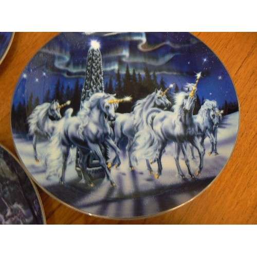 414 - UNICORNS. SET OF 6 X ROYAL DOULTON FINE BONE CHINA LIMITED EDITION PLATES. BY SUE DAWES.