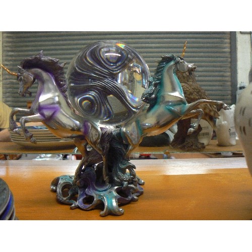 415 - UNICORNS OF THE NEW AGE- CRYSTAL BALL. LIMITED EDITION FRANKLIN MINT SCULPTURE ON FINE PEWTER BASE. ... 