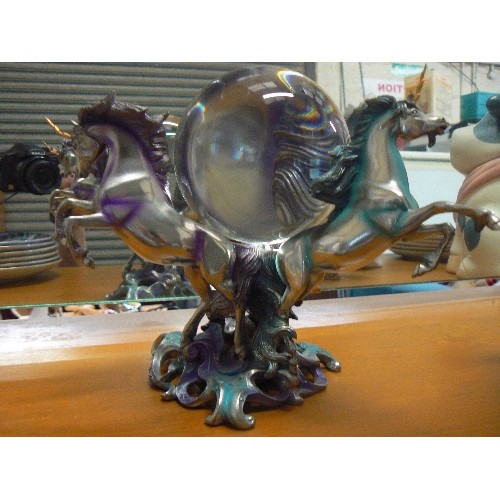 415 - UNICORNS OF THE NEW AGE- CRYSTAL BALL. LIMITED EDITION FRANKLIN MINT SCULPTURE ON FINE PEWTER BASE. ... 