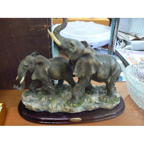 225A - LARGE 'ELEPHANT PAIR' ORNAMENT FROM JULIANA COLLECTION. ON WOODEN BASE.