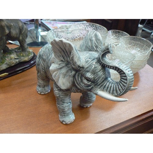 225B - LARGE CERAMIC ELEPHANT FIGURE, BY LEONARDO. PALE GREY. TINY NIBBLE ON VERY TIP OF TUSK.