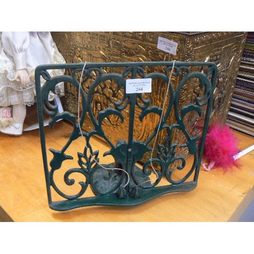 244 - GREEN CAST IRON COOK BOOK STAND.