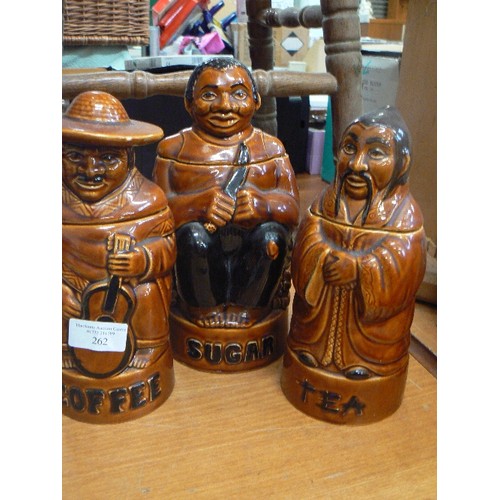 262 - 3 P&K CERAMIC DECANTERS. 3 MEN OF DIFFERENT ETHNICITIES.