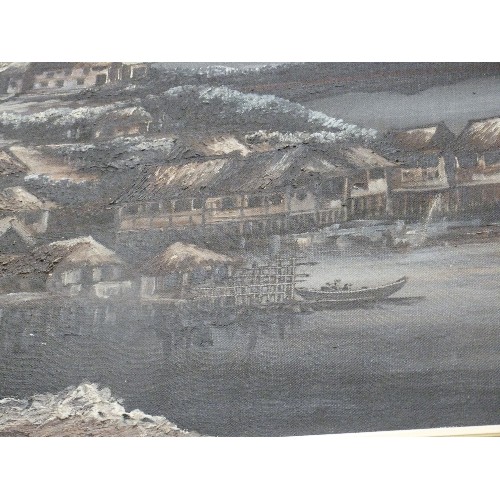 472 - ORIGINAL OIL PAINTING ON CANVAS OF FAR EAST HARBOUR SCENE