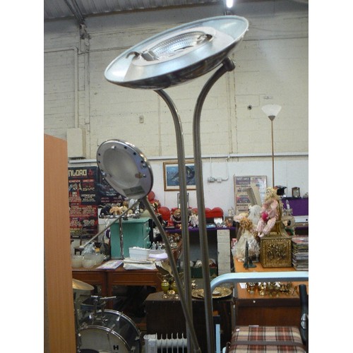 388 - BRUSHED CHROME UPLIGHTER WITH FLEXI READING ARM.