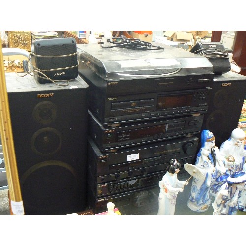 390 - SONY LBT-V502 HI-FI STACKING SYSTEM WITH TURNTABLE. ALSO SPEAKERS.