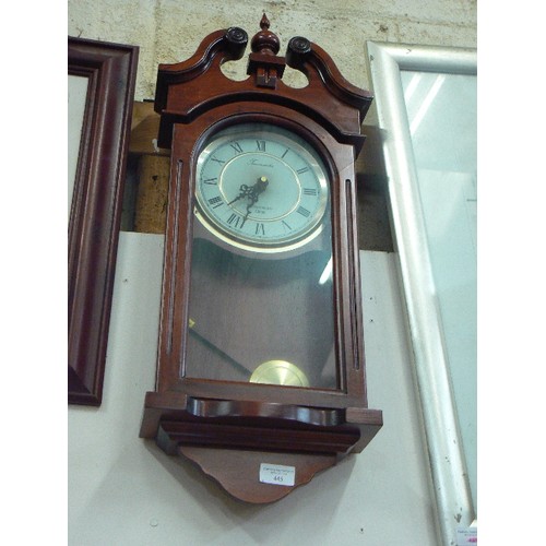 445 - MAHOGANY EFFECT WESTMINSTER CHIME WALL CLOCK