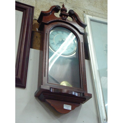 445 - MAHOGANY EFFECT WESTMINSTER CHIME WALL CLOCK