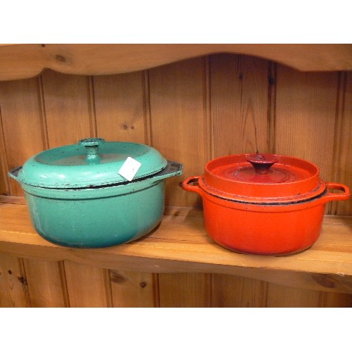 459 - 2 VINTAGE CAST IRON CASSEROLE DISHES