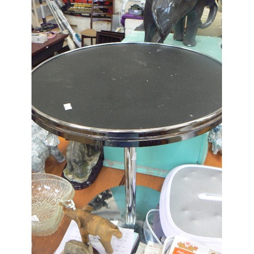 241 - SMALL CHROME EDGED PEDESTAL SIDE TABLE ON CHROME BASE.