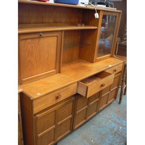 469 - RETRO TEAK NATHAN STYLE3 DOOR 3 DRAWER SIDEBOARD WITH GLASS SHELVES AND DROP DOWN DOOR