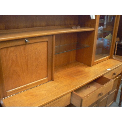 469 - RETRO TEAK NATHAN STYLE3 DOOR 3 DRAWER SIDEBOARD WITH GLASS SHELVES AND DROP DOWN DOOR