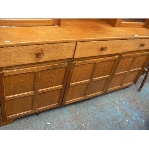 469 - RETRO TEAK NATHAN STYLE3 DOOR 3 DRAWER SIDEBOARD WITH GLASS SHELVES AND DROP DOWN DOOR