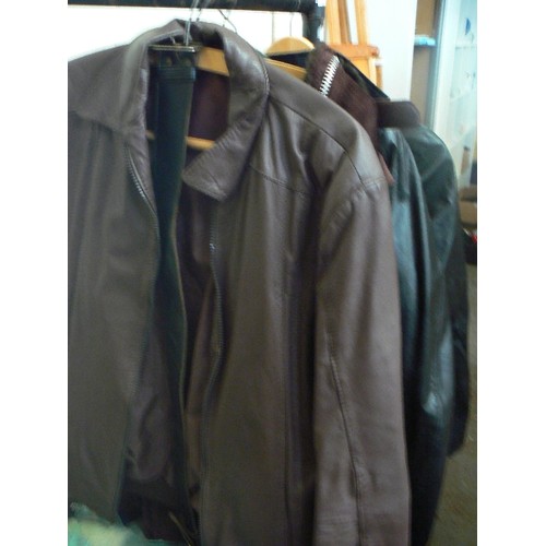 487 - 3 BLACK LEATHER JACKETS DP SIZE 12 AND 2  SIZE 38, BROWN LEATHER SIZE M JACKET AND BROWN SUEDE JACKE... 