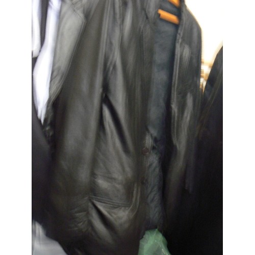 487 - 3 BLACK LEATHER JACKETS DP SIZE 12 AND 2  SIZE 38, BROWN LEATHER SIZE M JACKET AND BROWN SUEDE JACKE... 