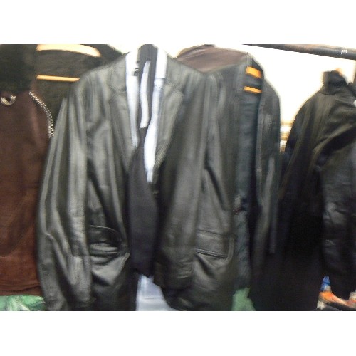 487 - 3 BLACK LEATHER JACKETS DP SIZE 12 AND 2  SIZE 38, BROWN LEATHER SIZE M JACKET AND BROWN SUEDE JACKE... 