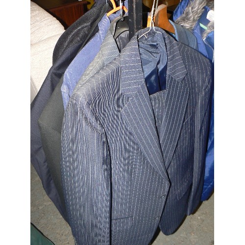 488 - NAVY BLUE SUIT, GREY STIPPED SUIT AND WAISTCOAT, DENIM JACKET, BEN SHERMAN JACKET, BLACK STRIPPED SU... 