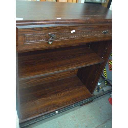 490 - MAHOGANY EFFECT BOOKSHELF WITH DRAWER