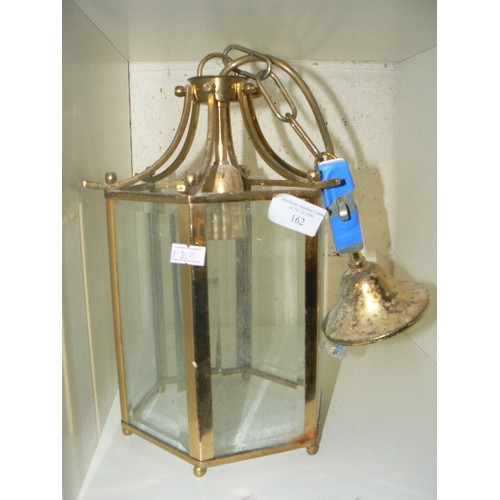 162 - BRASS AND BEVEL GLASS HANGING CEILING LANTERN LIGHT