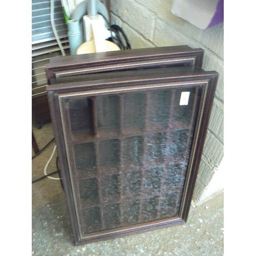 135B - PAIR OF MAHOGANY AND GLASS WALL DISPLAY SHELVES