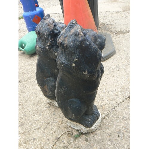 492 - PAIR OF PAINTED VINTAGE HEAVY CONCRETE LION GARDEN STATUES