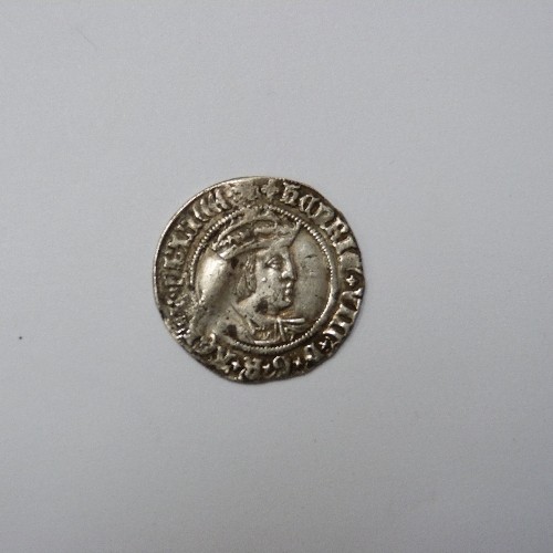 12 - RARE SILVER GROAT HENRY VIII DATE 1526 (F) 2ND COINAGE - BUST D TOWER MINT - MM BARBED ARROW, 2.6 GR... 