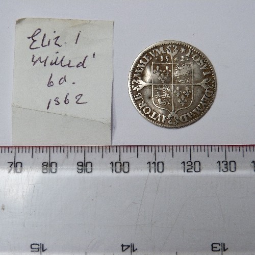 13 - 1562 ELIZABETH I SILVER SIXPENCE SMALL ROSE MM STAR (F), 2.8 GRAMS