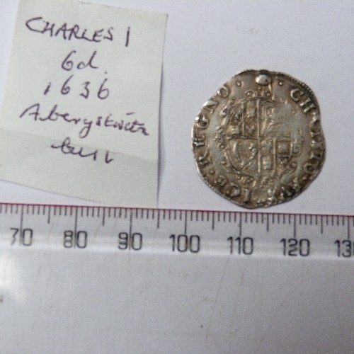 16 - 1636 Charles I (1st) silver hammered sixpence  Aberystwith Mint. coin