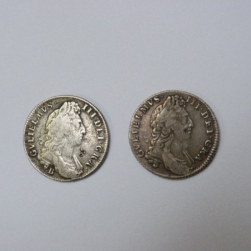 33 - 2 WILLIAM III SILVER ONE SHILLING COINS 1696 AND 16?6  BOTH (F)