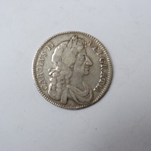 43 - CHARLES II SILVER HALF CROWN  1677 - CONDITION F - VICESIMO NONO ON EDGE