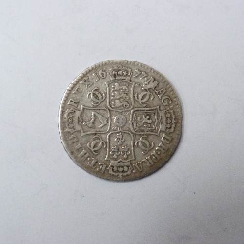 43 - CHARLES II SILVER HALF CROWN  1677 - CONDITION F - VICESIMO NONO ON EDGE