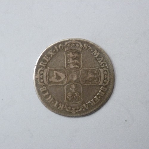 45 - JAMES II SILVER HALF CROWN  1687 - CONDITION F - FIRST BUST, TERTIO ON EDGE