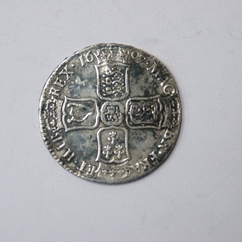 50 - WILLIAM III SILVER HALF CROWN 1697 - COND F TO VF