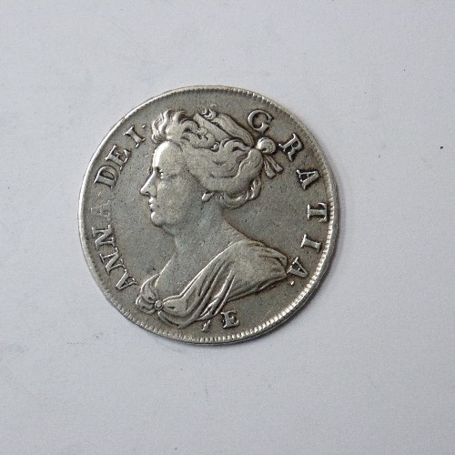 52 - QUEEN ANNE SILVER HALF CROWN 1707 - CONDITION F TO VF