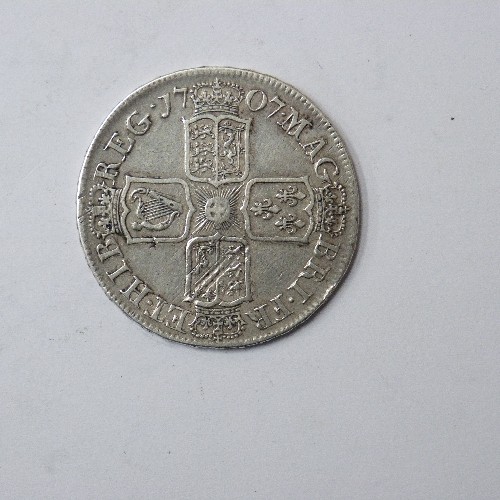 52 - QUEEN ANNE SILVER HALF CROWN 1707 - CONDITION F TO VF