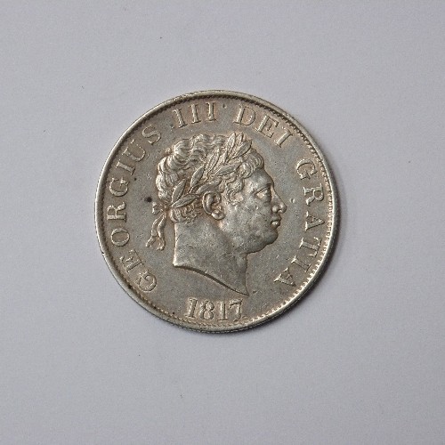 59 - GEORGE III SILVER HALFCROWN - 1817, SMALL HEAD - CONDITION VF TO EF