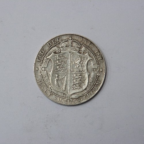 76 - SILVER HALF CROWN 1908 EDWARD VII (F TO VF)