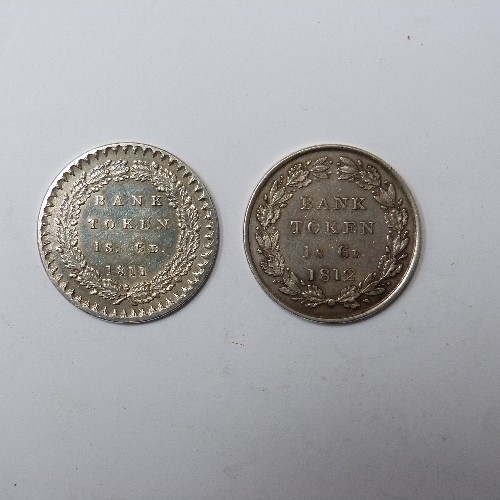 93 - 2 X SILVER GEORGE III BANK TOKENS 1811 & 1812  BOTH (EF)