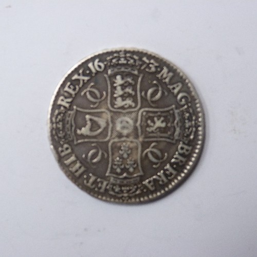 97 - SILVER CHARLES II CROWN 1673 (F TO VF)