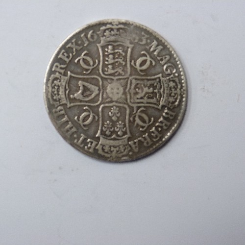 98 - SILVER CHARLES II 1683 CROWN ( F TO VF)